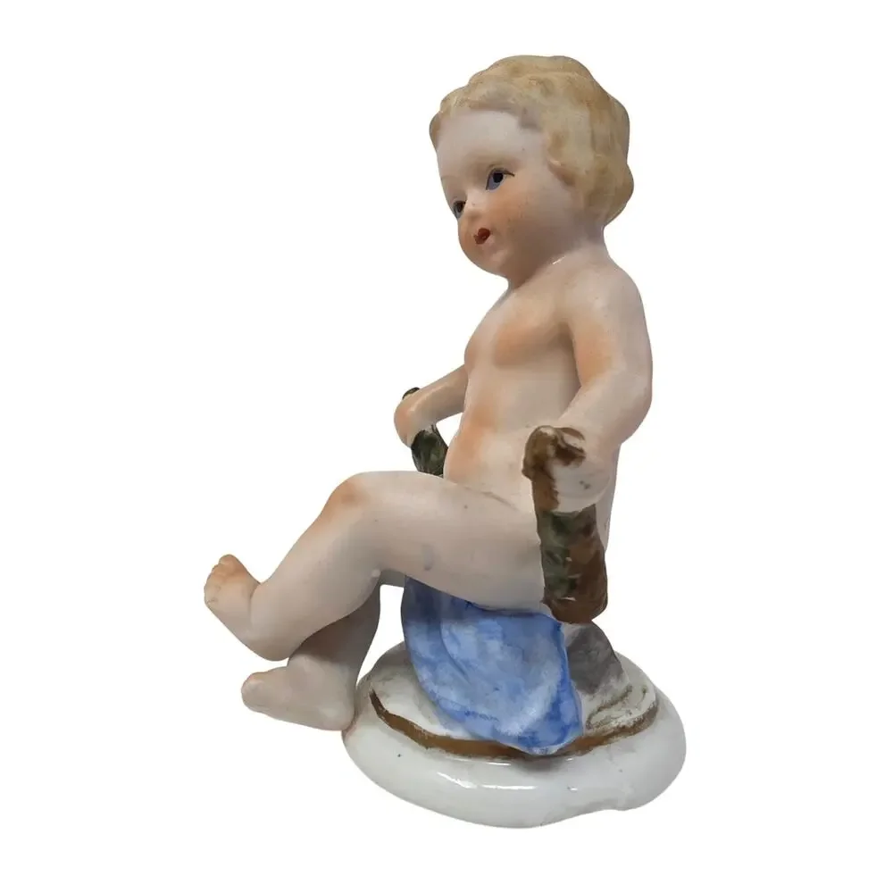 Pair Vintage Bisque Piano Baby Figurines Porcelain Child Figures Decor